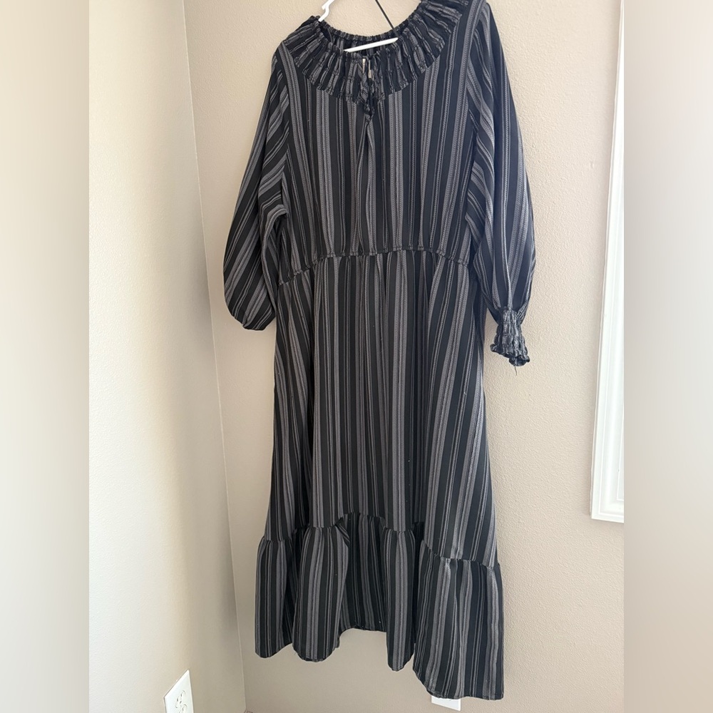 Terra & Sky Black and Gray Striped Dress